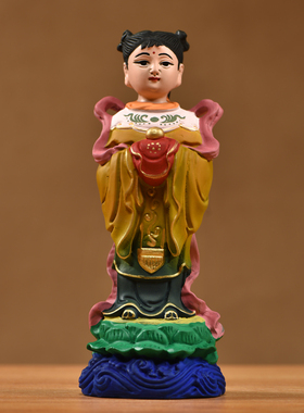 艺夫实木善财童子新中式摆件