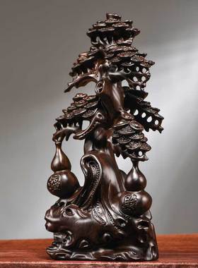 黑檀木雕摇钱树摆件实木家居装饰