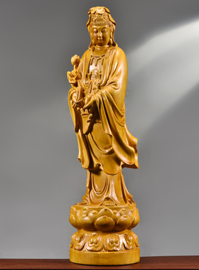 木雕观音菩萨佛像摆件实木观世音