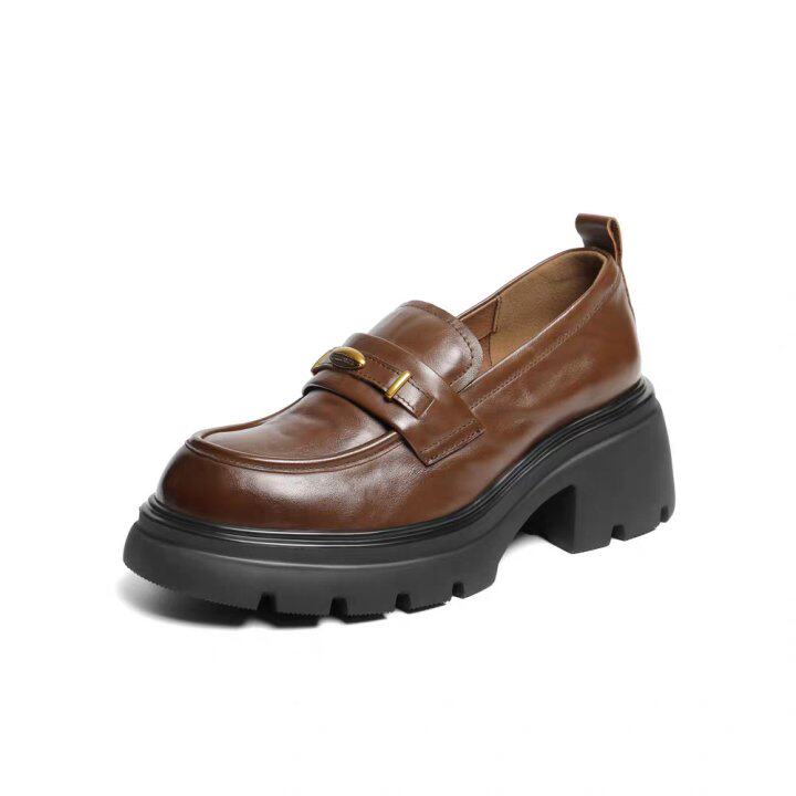 Belle gilt Lok Fu retro thick-soled jk shoes women's 25 new black small leather shoes deep mouth single shoes E1Y1D