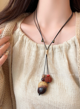 新中式松子编织陶瓷项链女