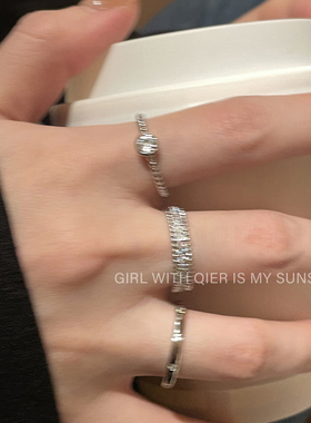 银色素圈锆石开口戒指女