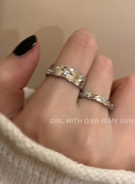 高级感素圈锆石开口戒指女