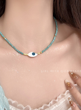 ins风彩色串珠珍珠项链女