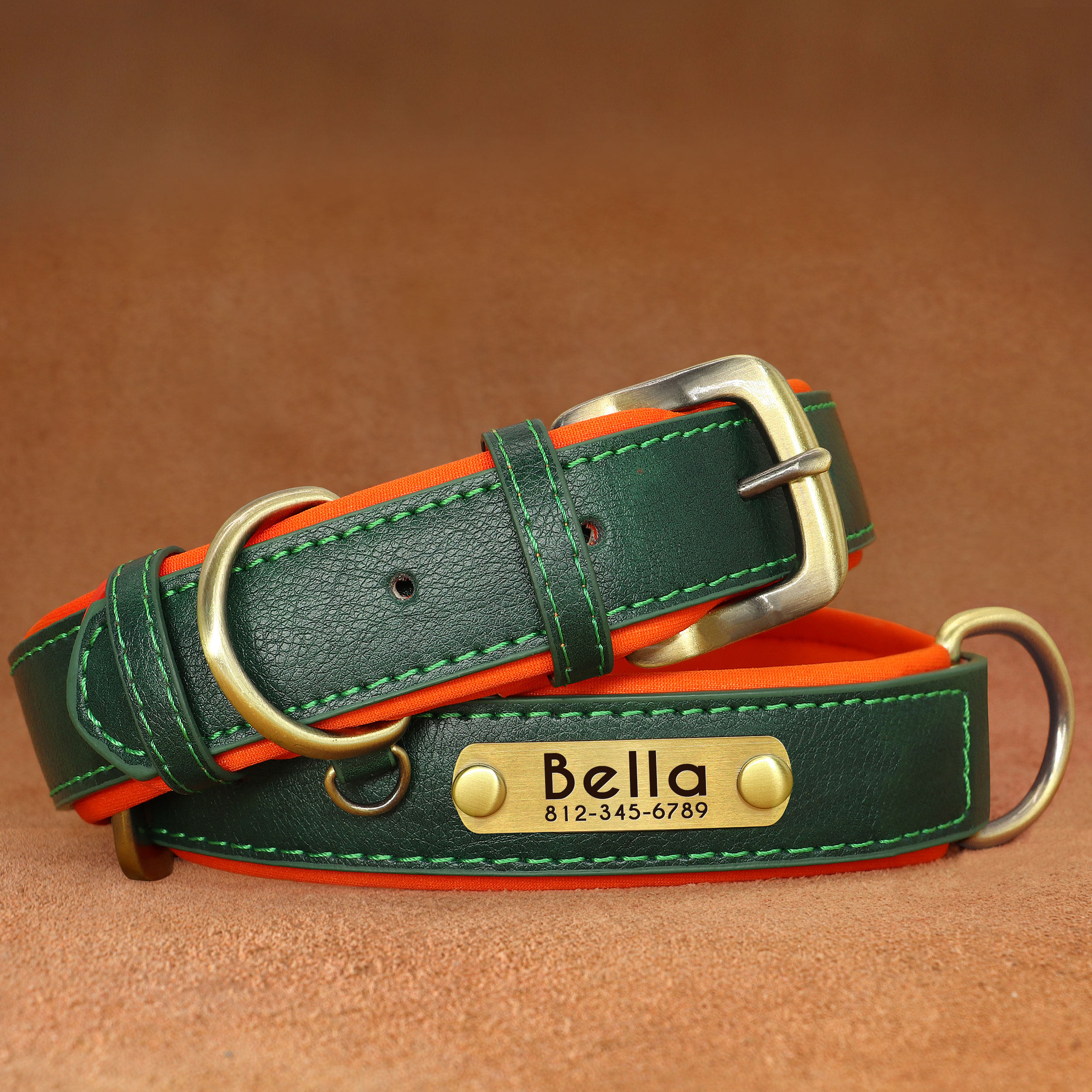 Gold bow tie dog collar with engraving to prevent loss, full dog type