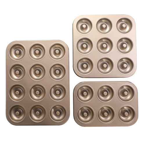 Golden non stick carbon steel hollow baking pan donut - 图1
