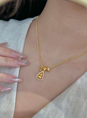 新中式磨砂葫芦项链项链女轻奢小众高级感设计吊坠配饰锁骨链女士