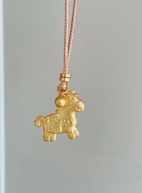 描金可爱小马黄金色珐琅马上有钱DIY挂坠长款项链女吊坠毛衣链款