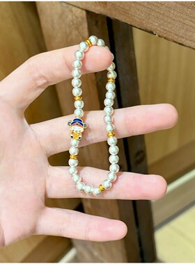 2026古法银色吉祥小财神珐琅彩圆珠手串diy手链女生手饰串珠珠子