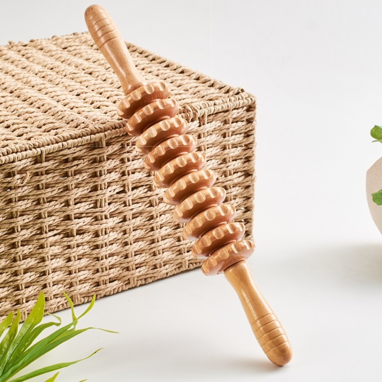 实木滚轮按摩器材九轮瑜伽按摩棒 鸿航老中医按摩器材