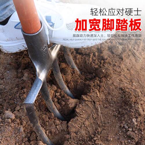 翻地钢叉种地农用工具大全加厚加粗高猛钢洋叉子反翻地神器挖野菜 - 图0