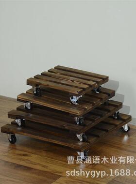 厂家现货木质移动花托 花盆托盘 底座方形圆形万向轮移动托盘