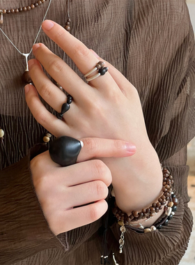 自留推荐 器契qiqi 一瓢饮木雕戒指黑檀黄杨乌金串珠葫芦纯银戒指