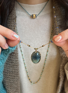 SHARING Fluorite Rainbow项链 天然半宝石吊坠串珠编绳法国手工