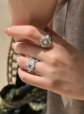 明星款 ATELIERSO倪索 扇形钉砂戒指 纯银磨砂小众气质开口宽戒