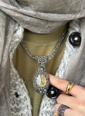 LORINA Exclusive项链 法国天然半宝石手工梭织蕾丝重工锁骨链女