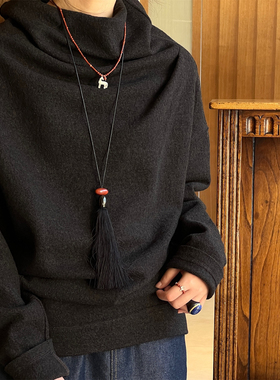 KHEMIA Deca缦流项链 Tira毛衣链 黑玛瑙蜡绳高级感流苏可调节