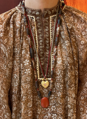 DUCO 主推款爱心纹理锁扣项链 古珠玛瑙长毛衣链 圆片垂挂锁骨链