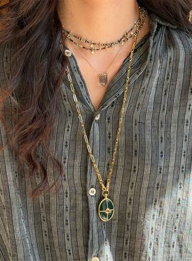 自留推荐 ROOM SERVICE 天然半宝石吊坠彩色串珠长项链锁骨链叠戴