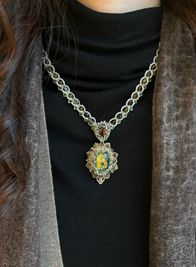 LORINA Exclusive项链 法国天然半宝石手工梭织蕾丝重工锁骨链女