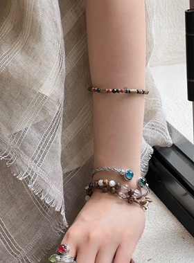 ZIXIU子休 波点舞会手链 莺歌绿奇沉香金沙石绿玉髓铜镀金手串