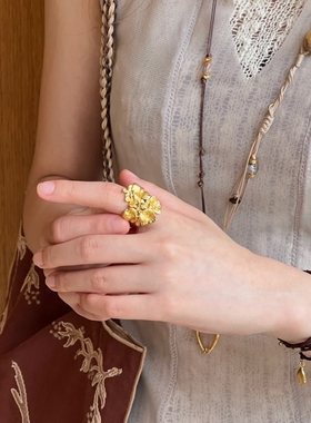 MONSECRET 繁花开口戒指 原创小众设计镂空花卉指环可调礼物女