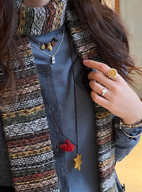 SALE E PEPE胡椒盐 纯银酒神吊坠项链红卵石酒会锁骨链原创设计