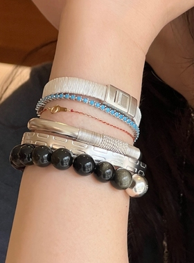 ENSAGE/APT702 925银手工高级质感开口细手镯串珠手链手串腕饰