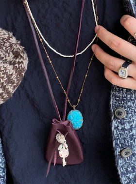 SHARING Turquoise绿松石项链 天然半宝石吊坠串珠编绳法国高级