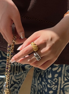 ATELIERSO倪索 可颂钉砂戒指 纯银磨砂原创设计小众气质开口宽戒