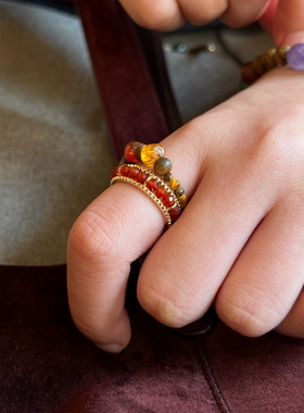 ZIXIU子休 25SS春夏新品 远山戒指 沉香蜜蜡血珀虎眼石设计师款