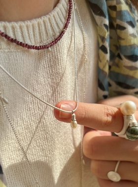 OLIO E ACETO油醋汁 石榴石纯银露珠项链 原创设计师质感锁骨链