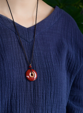 原矿真朱砂吊坠正品官方旗舰店平安扣款挂件男平安符女士佩戴项链