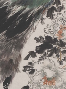 近代江寒汀孔雀图轴花开富贵花鸟玄关客厅装饰画纸本画心高清微喷