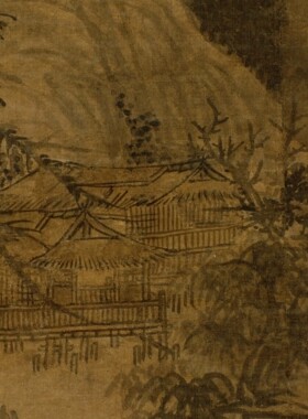 元吴镇溪山高隐图轴绢本墨笔画山水画国画临摹高清微喷画心装饰画