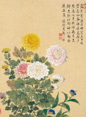 清邹一桂花卉八开图册国画1：1高清微喷复制装饰画临摹学习范本
