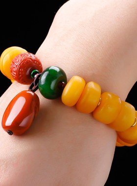 新款天然蜜蜡手串原创DI南红玛瑙