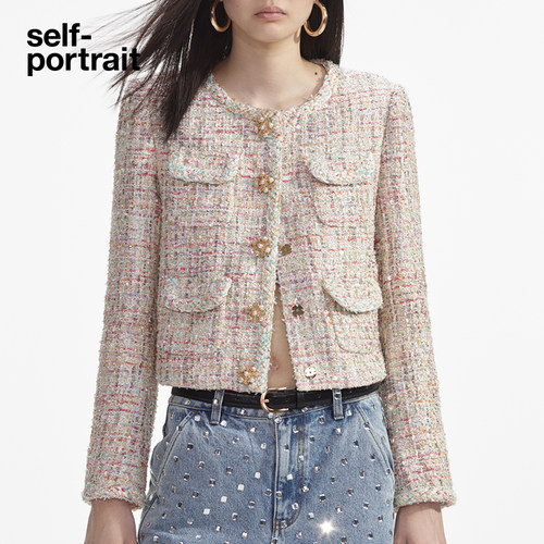 self-portrait 秋冬经典粉白混色重要场合花呢女装小香风外套上衣 - 图2
