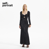 self-portrait 2024 early spring classic black full drill star river hollowed-out long sleeve dress