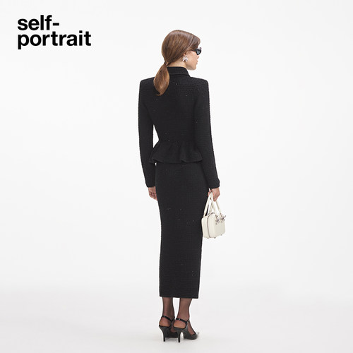 self-portrait 秋冬新款经典黑通勤气质假两件针织连衣裙 - 图1