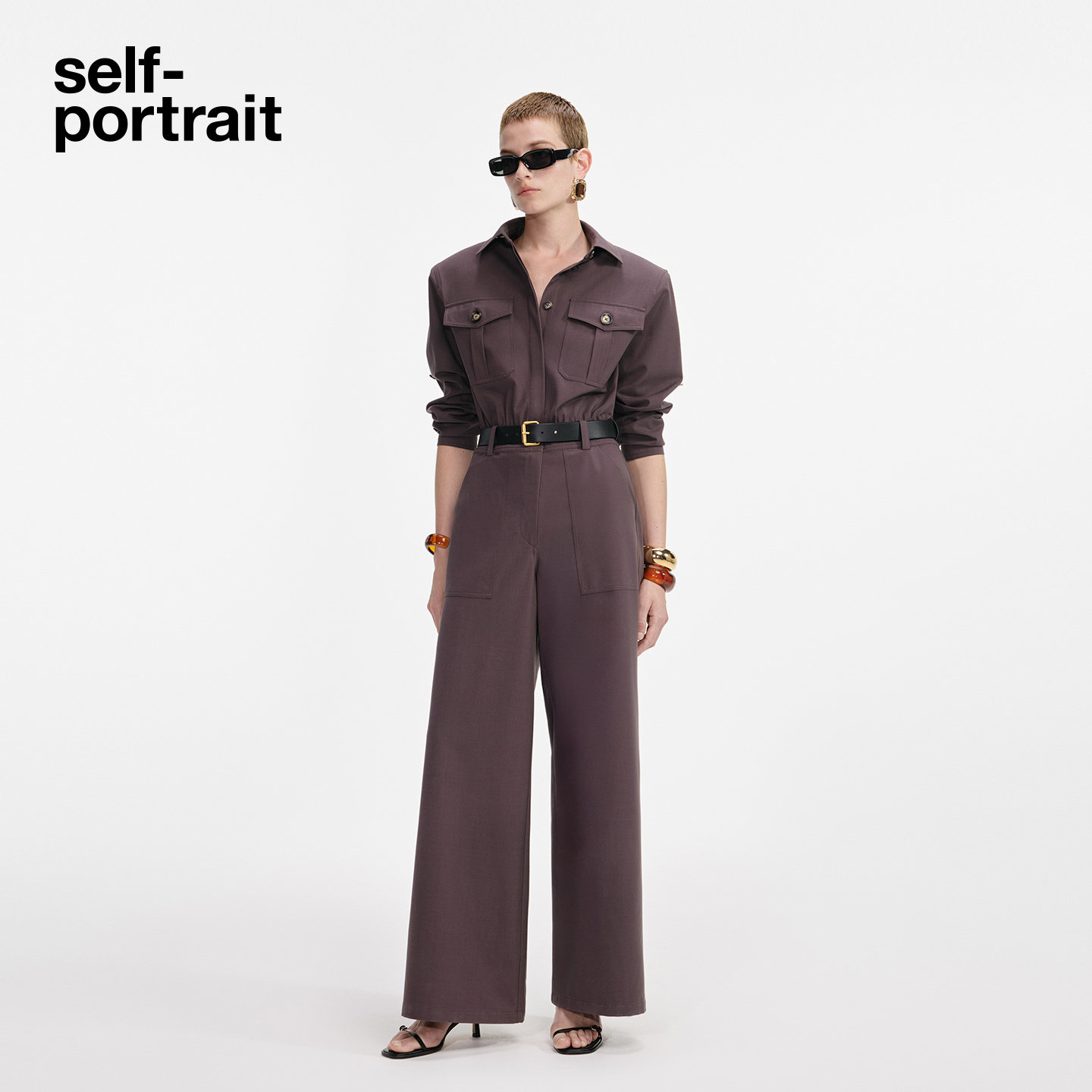 self-portrait 2025秋冬新款深棕色通勤工装风长袖连体裤,淘宝优惠券,粉丝福利购,淘宝优惠卷