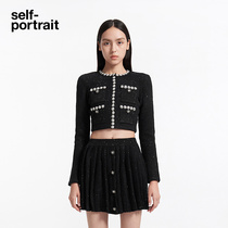 self-portrait 2023 Early autumn Classic Black Sweet Cool Long Sleeve Pocket Round Collar Jacket Knitted Blouse