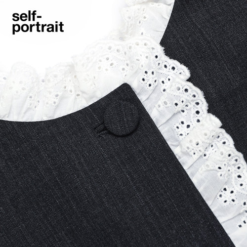 [Jisoo智秀同款]self-portrait2026春夏新款灰混色蕾丝饰边连衣裙 - 图2