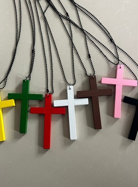 十字架长款毛衣链亚文化项链木制