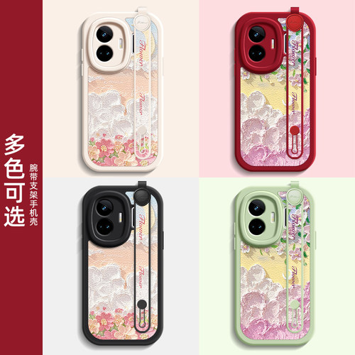 油画花朵适用realme真我GT6手机壳realmeGTneo5保护套realmeGT5pro新款GTneo6SE/3/2腕带斜跨挂绳11pro十+女 - 图3