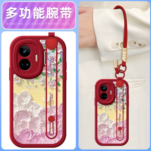 油画花朵适用realme真我GT6手机壳realmeGTneo5保护套realmeGT5pro新款GTneo6SE/3/2腕带斜跨挂绳11pro十+女 - 图0