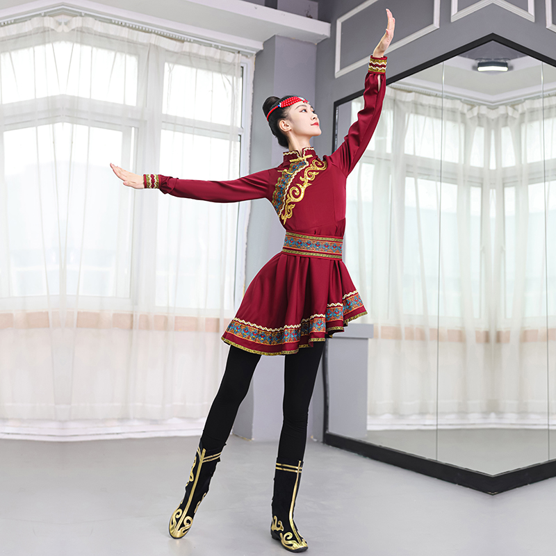 蒙古舞蹈演出服女学生考试艺考蒙族少数民族成人考级练习练功服装-图0