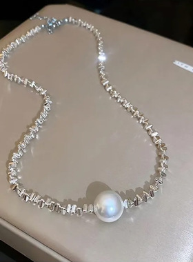 碎银子项链女轻奢小众珍珠锁骨链