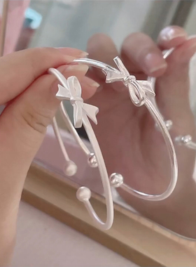 纯银蝴蝶结手镯送女友礼物