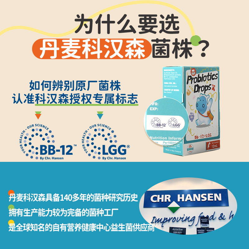 莱赋智bb-12+LGG 儿童宝宝益生菌原装进口滴剂 科汉森菌株家禾丽